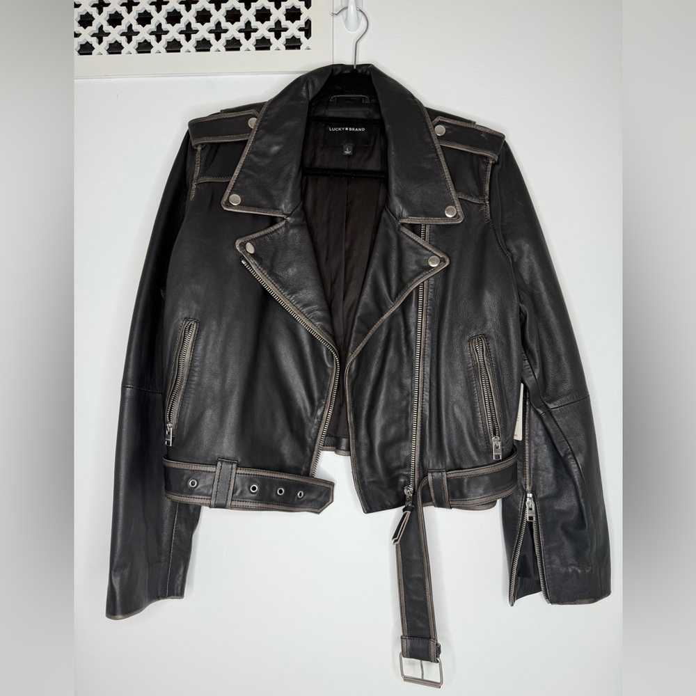 Lucky Brand Distressed Moto Soft Lamb Leather Jacket